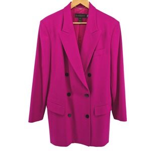 Vtg Classiques Entier Womens Pink Double Breasted Wool Blazer Oversized Size XL